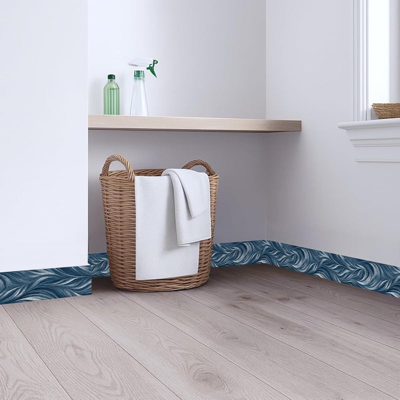 IOHEFY Blue Abstract Wallpaper Border 196x4 Inch Peel and Stick Wall Border Modern Wave Pattern Removable Vinyl Wall Trim Bathroom Kitchen Living Room Bedroom Home Decor - Image 4